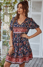 Floral Print Puff Sleeve Bohemian Dress