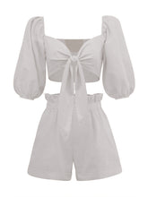 V-Neck Puff Sleeve Rayon Shorts Set