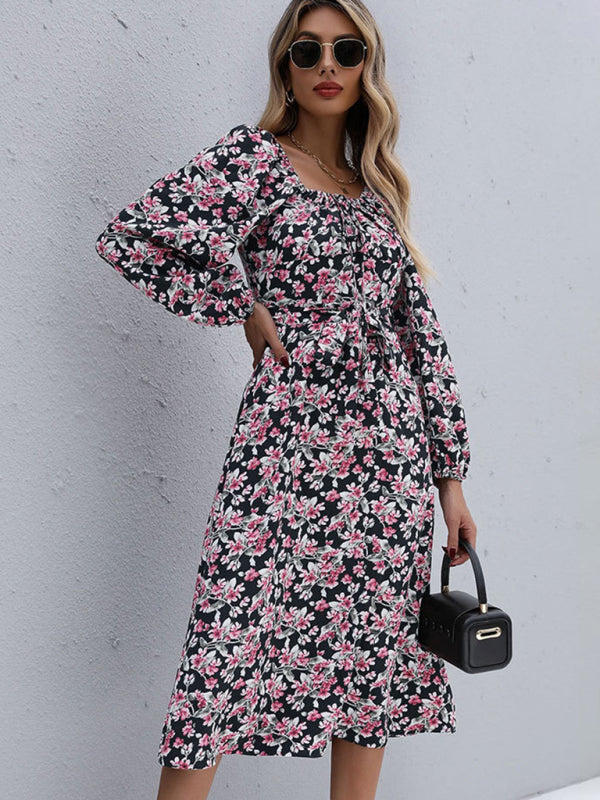 Floral Print Long Sleeve Casual Womens Dress