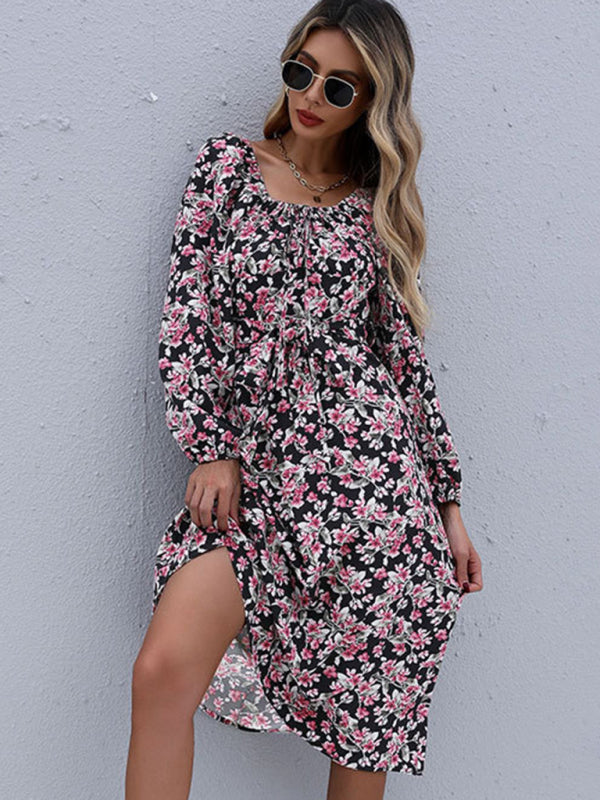 Floral Print Long Sleeve Casual Womens Dress