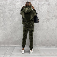 Women's solid color hooded sports casual velvet suit
