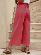 Women's Solid Color Elastic Waist Casual Belted Wide Leg Pants