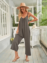 Women's casual suspenders jumpsuit loose simple wide-leg jumpsuit