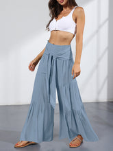 Women's woven strap elastic waist this kind of wide-leg A-type casual trousers