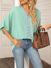 Women's Dolman Sleeve Chiffon V-Neck Short Sleeve Shirt Shirt