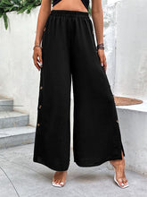 Women's Commuter Style Slit Button High Waist Wide Leg Pants