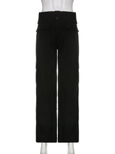 Women's Retro Style Irregular Large Pocket Wide Belt Design Cargo Trousers