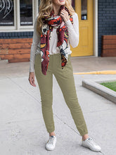 Women's Slim Pocket Cropped Pants New Solid Color Lace-Up Leisure Pants