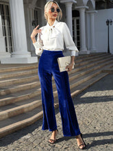Women's gold velvet high waist slightly flared wide leg pants
