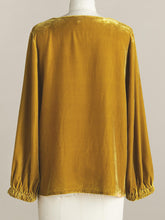Women's gold velvet three-quarter sleeve elegant plunging collar top