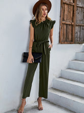 Women's elegant casual belted sleeveless jumpsuit
