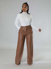 PU women's loose wide-leg pocket casual leather pants