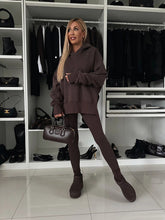 Women's casual loose solid color hooded sweatshirt suit