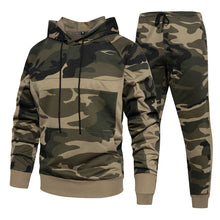 Men's casual camouflage print fashion hooded sweatshirt and pants two-piece set