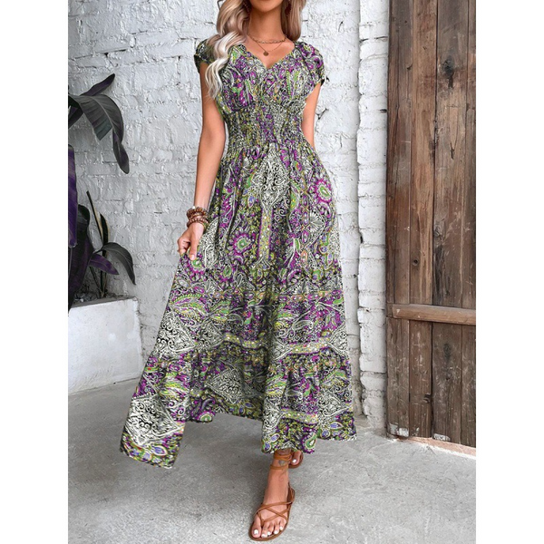 Summer new temperament fashion high waist bohemian dress