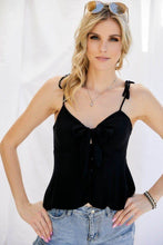 Cutout Detail Ruched Twist Bow Sweetheart Neckline Smocked Back Ribbon Tie Spaghetti Strap Cami Top