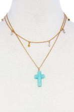 Double Layered Cross Pendant Chain Necklace