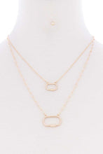 2 Layered Chain Oval Pendant Metal Necklace Earring Set
