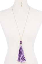 Checkered Pattern Fabric Tassel Necklace