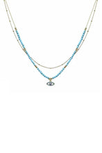 2 Layered Metal Seed Bead Evil Eye Pendant Necklace