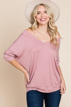 Solid Rib Modal Casual 3/4 Sleeves Dolman Sleeves Top