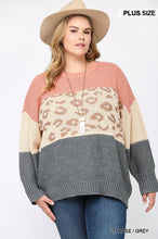Color Block And Leopard Pattern Mixed Pullover Sweater