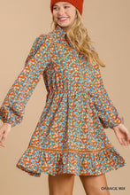 Collared neckline button down floral print dress with crochet trimmed details