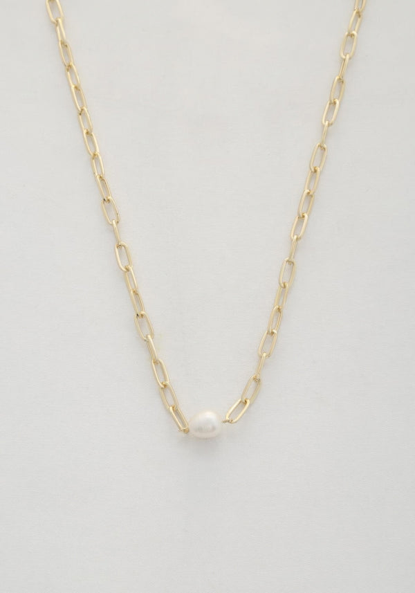 Pearl Bead Oval Link Necklace