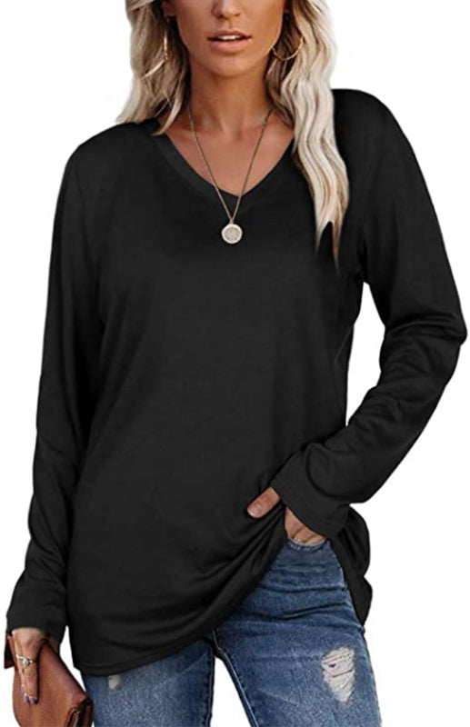 Women's Fashion Casual Solid Color V Neck Tops