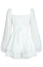 Women's Square Neck Lantern Long Sleeve One Piece Ruffle Shorts Casual Culottes