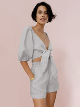 V-Neck Puff Sleeve Rayon Shorts Set