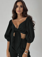 V-Neck Puff Sleeve Rayon Shorts Set