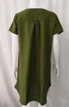 V-Neck Rolled Short Sleeve Gathered Curved Linen Dress