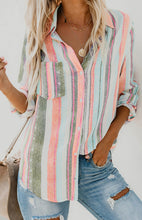 Linen Turn-down Collar Sweet Enough Striped Button Up Top