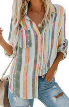 Linen Turn-down Collar Sweet Enough Striped Button Up Top