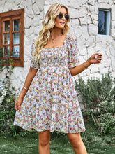 Women's French square collar skirt short sleeve Floral Dress