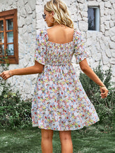 Women's French square collar skirt short sleeve Floral Dress