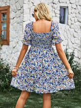 Women's French square collar skirt short sleeve Floral Dress