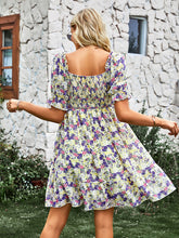 Women's French square collar skirt short sleeve Floral Dress