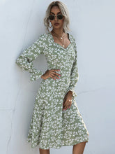 Floral Print Long Sleeve Casual Midi Dress