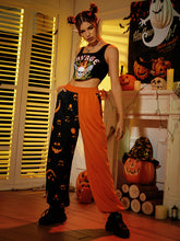 Women's Halloween casual patchwork print shows the trend of thin pants