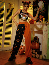 Women's Halloween casual patchwork print shows the trend of thin pants