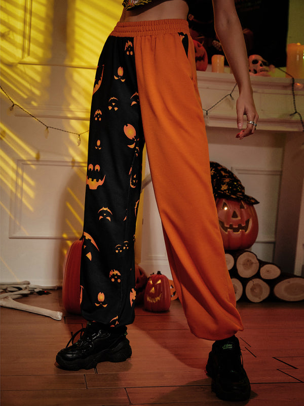 Women's Halloween casual patchwork print shows the trend of thin pants