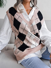 Women's diamond V-neck casual loose knit vest sweater