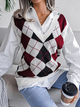 Women's diamond V-neck casual loose knit vest sweater