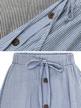 Women's Elastic Waist Button-Up Striped Skirt