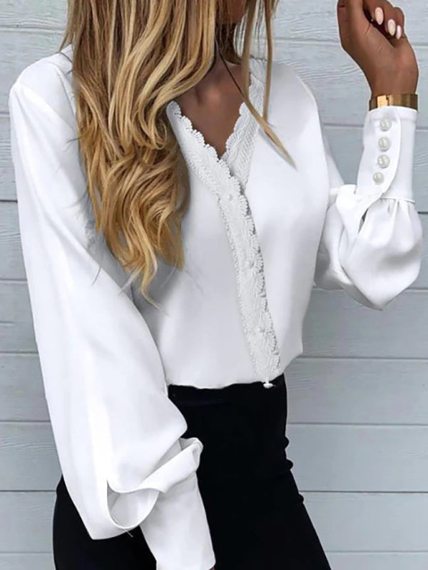 Women's Printed Lace Long Sleeve Top