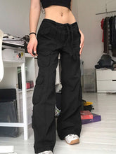 Multi-pocket work trousers low waist loose fitting casual denim trousers