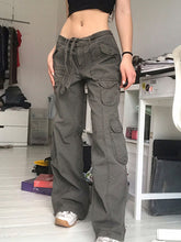 Multi-pocket work trousers low waist loose fitting casual denim trousers