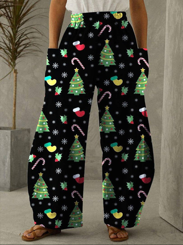 Christmas Gnome Print Wide Leg Pants